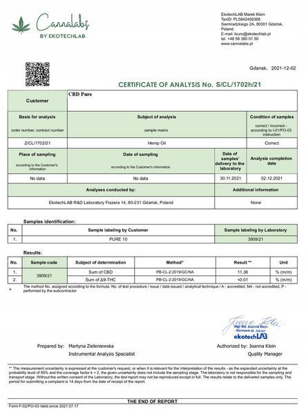 🌿 Конопляное масло CBD Pure 10% (1000 мг) Сертифицированный CBD-экстракт 10 мл