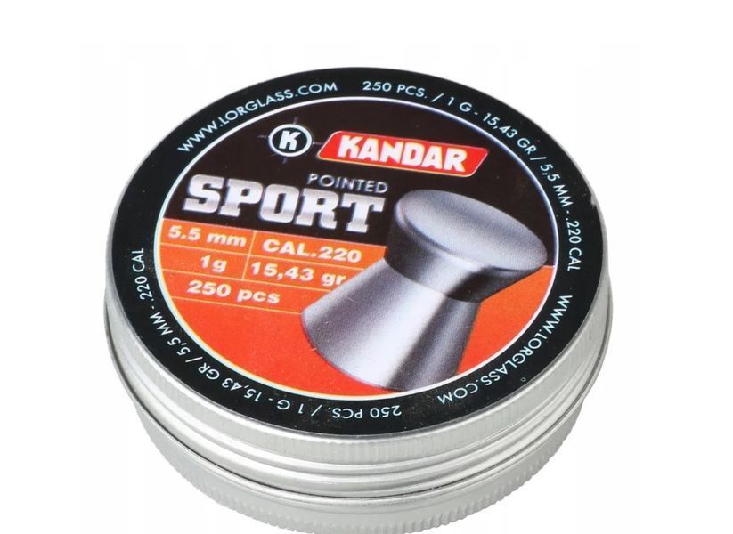Кулі, пульки для пневматичної зброї Kandar Pointed SPORT 5.5 мм (.22), 250 шт НФ-11186 фото