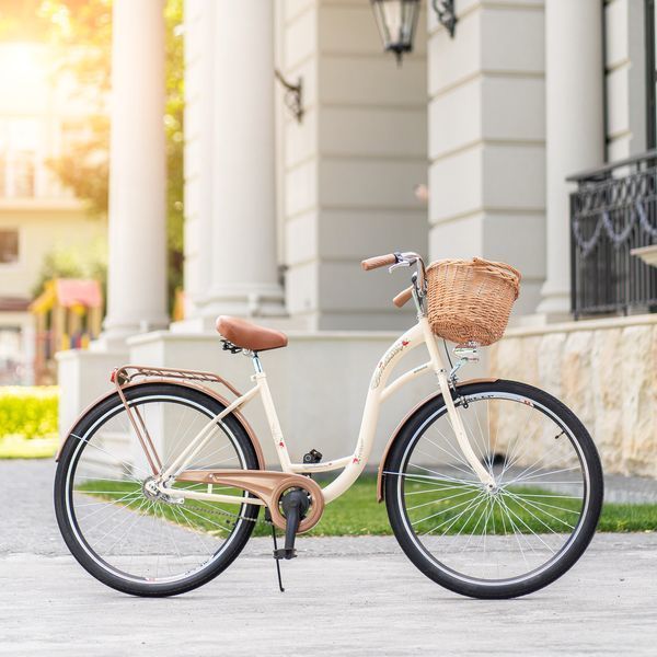 🚲Уцінка! Велосипед жіночий міський VANESSA 28 crem з кошиком Польща НФ-00000440 фото